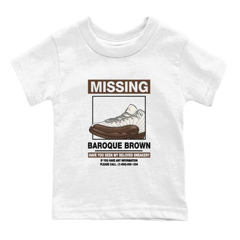 AJ12 Baroque Brown shirts to match jordans Missing Sneaker best t shirts to wear with jordans SoleFly x Jordan 12 Baroque Brown match shoes to clothes SNRT Sneaker Tees Youth Baby White 2 tee
