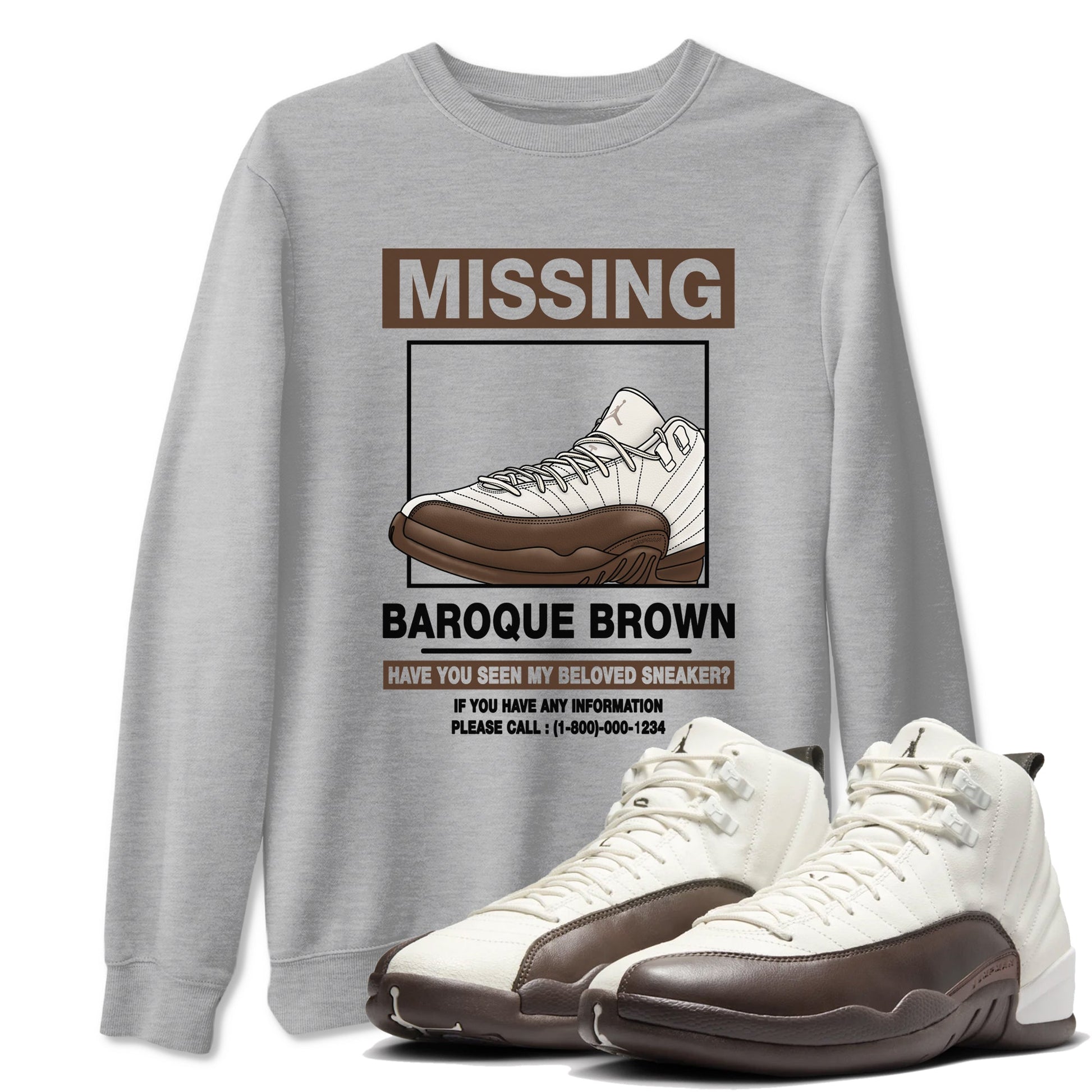 AJ12 Baroque Brown shirts to match jordans Missing Sneaker best t shirts to wear with jordans SoleFly x Jordan 12 Baroque Brown match shoes to clothes SNRT Sneaker Tees unisex cotton Heather Grey 1 shirts