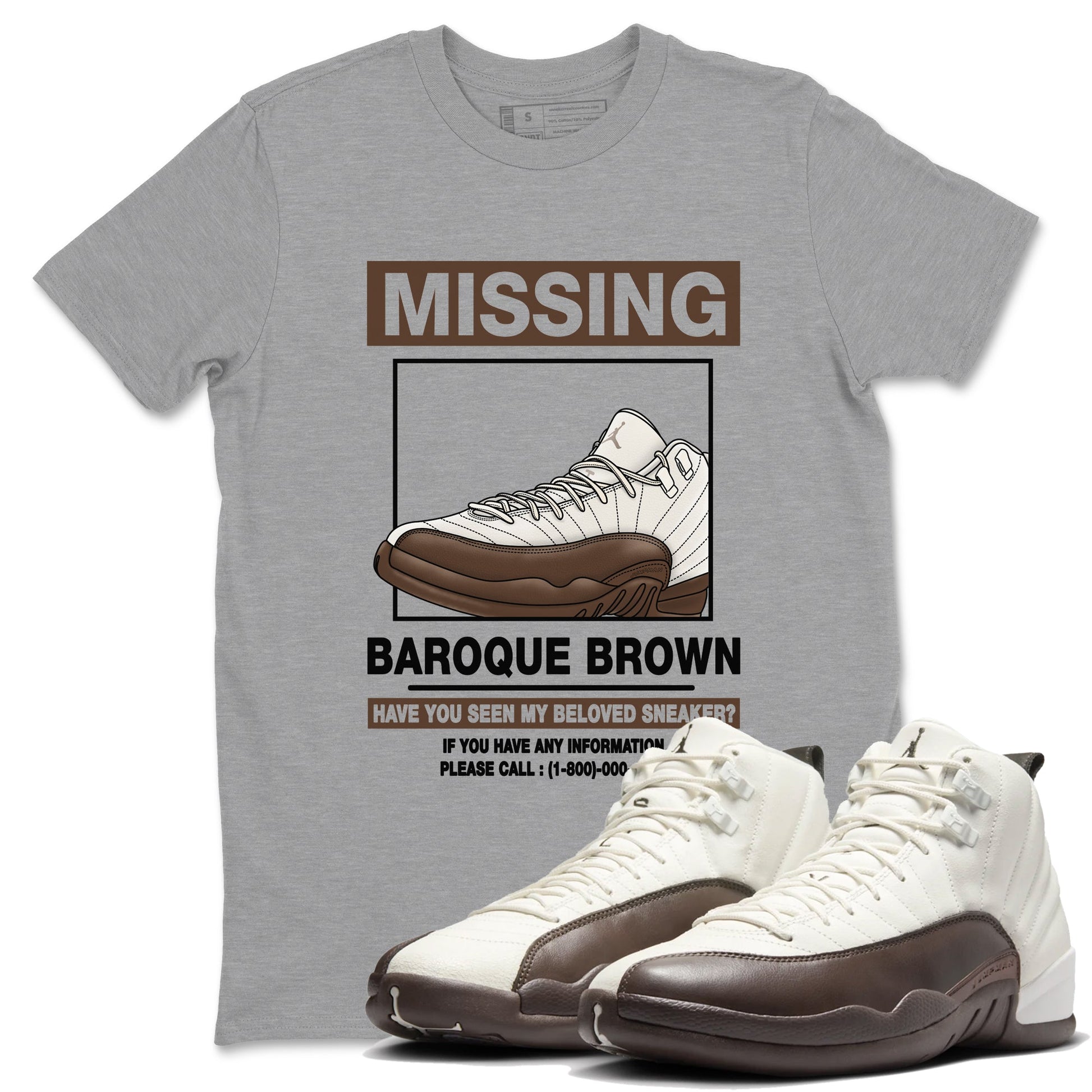 AJ12 Baroque Brown shirts to match jordans Missing Sneaker best t shirts to wear with jordans SoleFly x Jordan 12 Baroque Brown match shoes to clothes SNRT Sneaker Tees unisex cotton Heather Grey 1 shirts