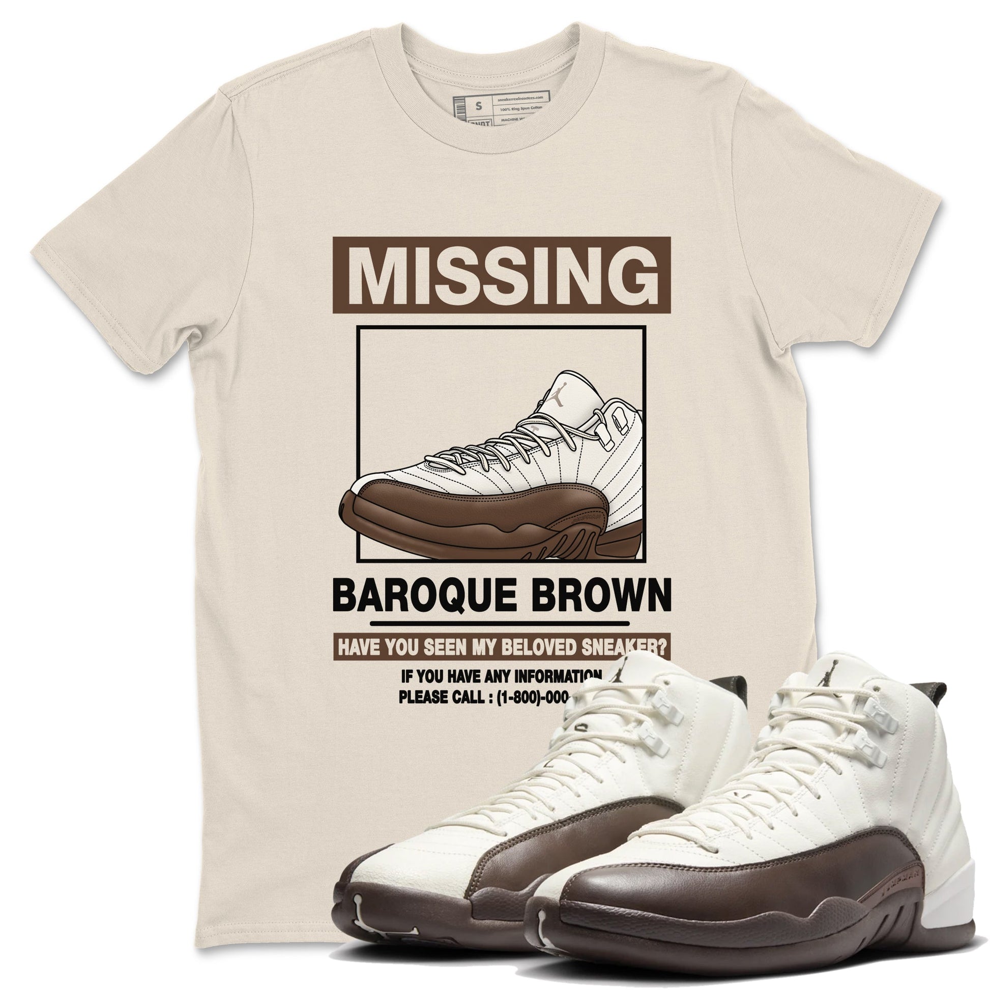 AJ12 Baroque Brown shirts to match jordans Missing Sneaker best t shirts to wear with jordans SoleFly x Jordan 12 Baroque Brown match shoes to clothes SNRT Sneaker Tees unisex cotton Natural 1 shirts