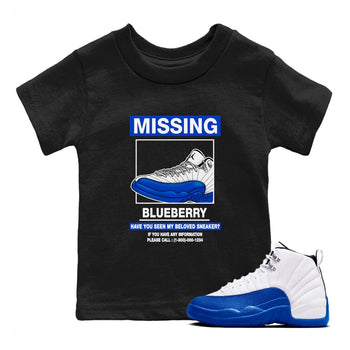 12s Blueberry shirts to match jordans Missing Sneaker best t shirts to wear with jordans AJ12 White and Game Royal match shoes to clothes SNRT Sneaker Tees Youth Baby Black 1 tee