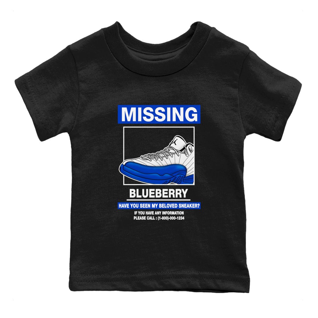 12s Blueberry shirts to match jordans Missing Sneaker best t shirts to wear with jordans AJ12 White and Game Royal match shoes to clothes SNRT Sneaker Tees Youth Baby Black 2 tee