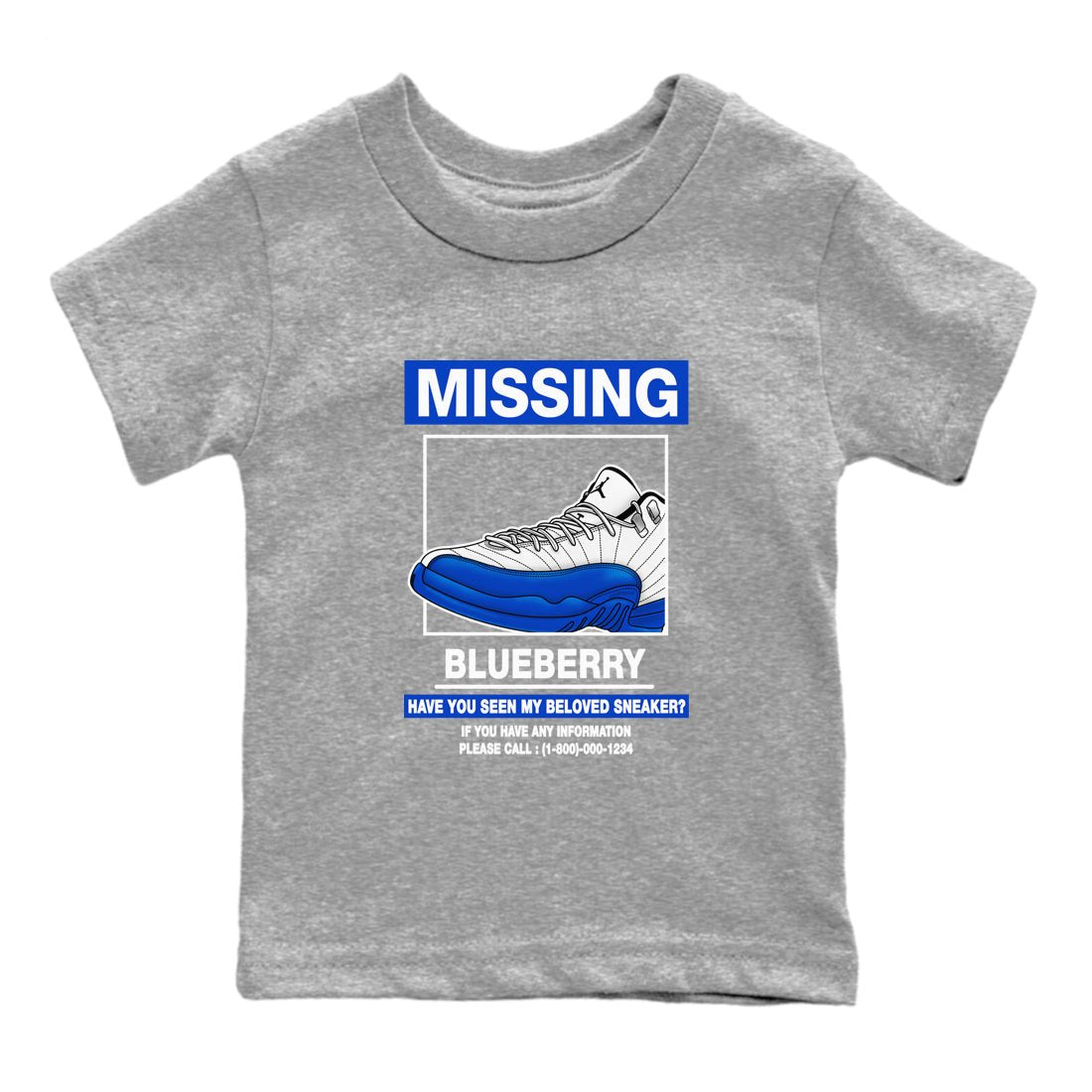 12s Blueberry shirts to match jordans Missing Sneaker best t shirts to wear with jordans AJ12 White and Game Royal match shoes to clothes SNRT Sneaker Tees Youth Baby Heather Grey 2 tee