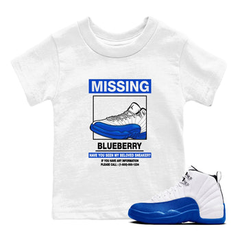 12s Blueberry shirts to match jordans Missing Sneaker best t shirts to wear with jordans AJ12 White and Game Royal match shoes to clothes SNRT Sneaker Tees Youth Baby White 1 tee