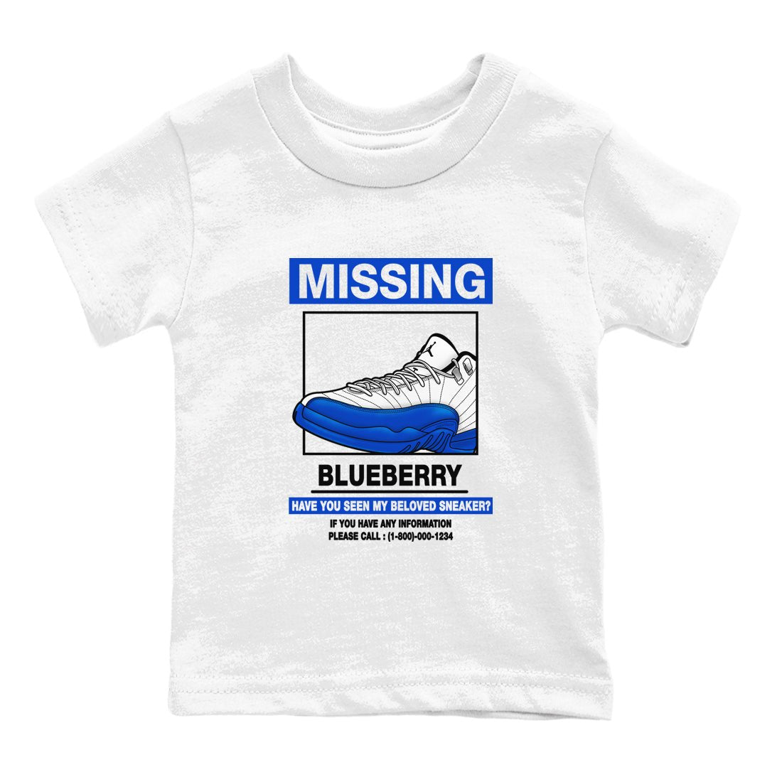 12s Blueberry shirts to match jordans Missing Sneaker best t shirts to wear with jordans AJ12 White and Game Royal match shoes to clothes SNRT Sneaker Tees Youth Baby White 2 tee