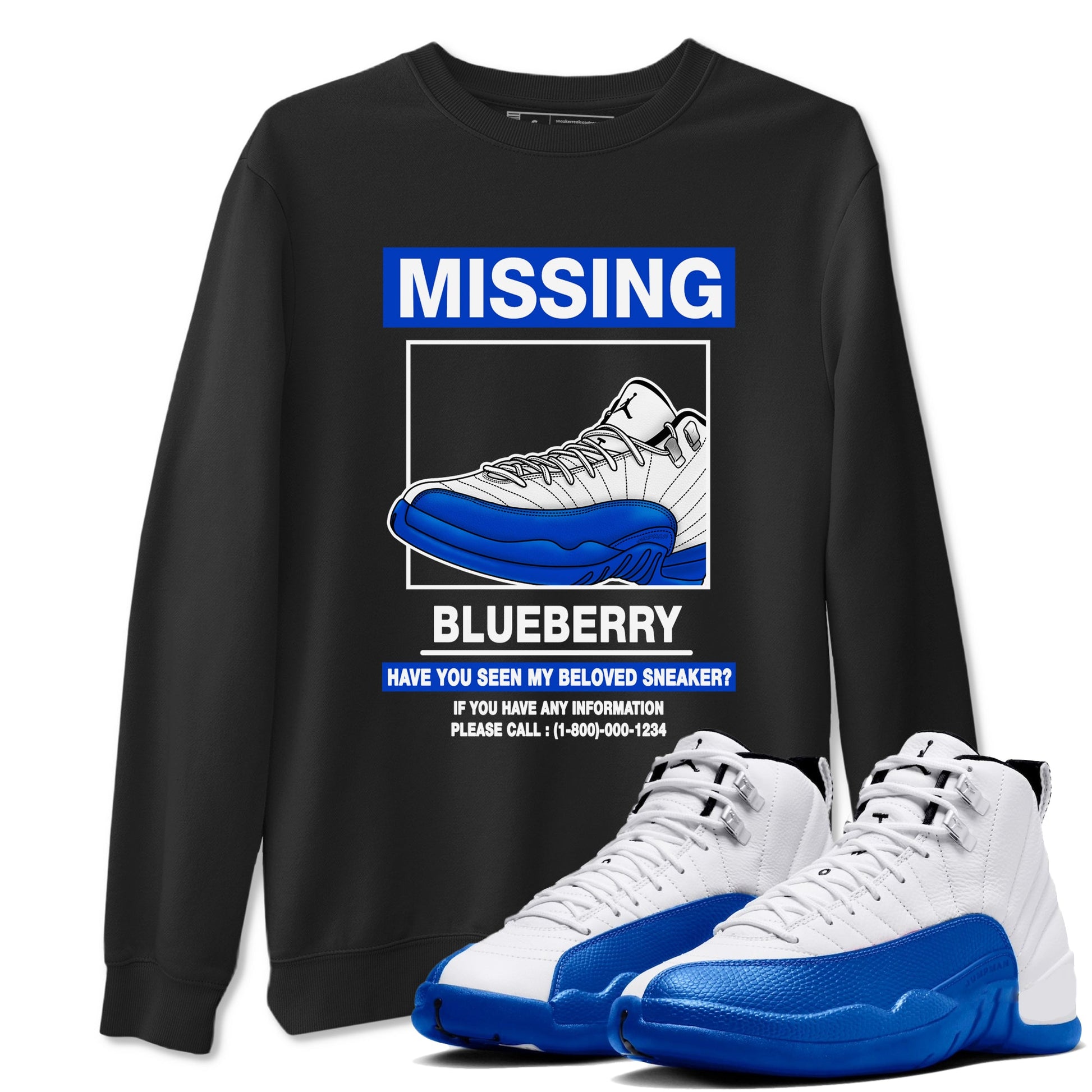 12s Blueberry shirts to match jordans Missing Sneaker best t shirts to wear with jordans AJ12 White and Game Royal match shoes to clothes SNRT Sneaker Tees unisex cotton Black 1 shirts