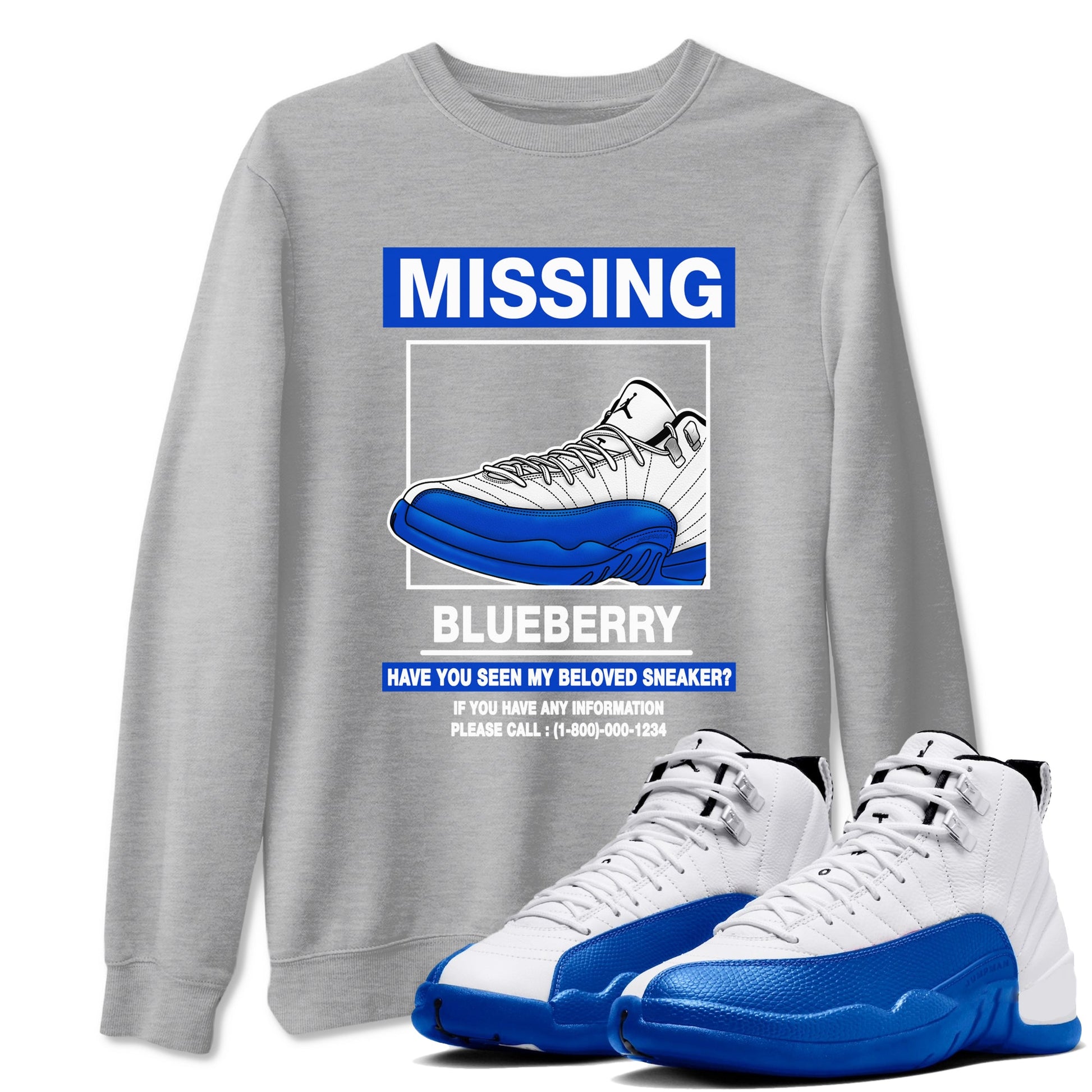 12s Blueberry shirts to match jordans Missing Sneaker best t shirts to wear with jordans AJ12 White and Game Royal match shoes to clothes SNRT Sneaker Tees unisex cotton Heather Grey 1 shirts