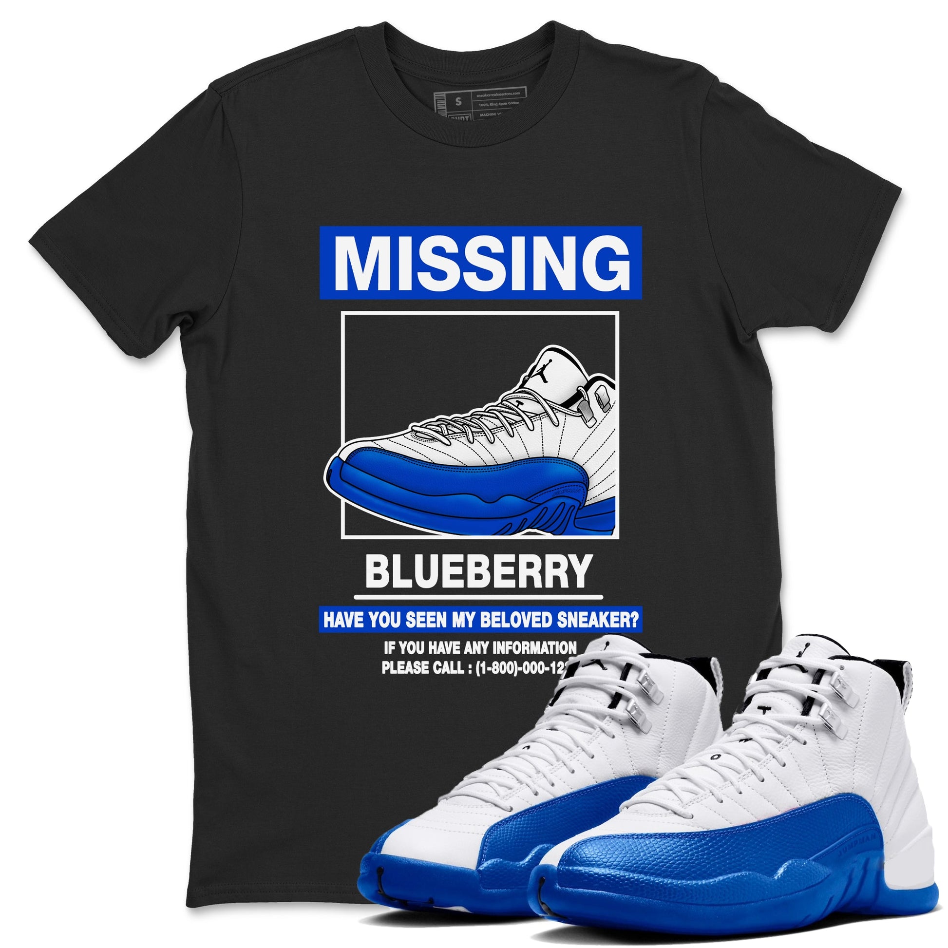 12s Blueberry shirts to match jordans Missing Sneaker best t shirts to wear with jordans AJ12 White and Game Royal match shoes to clothes SNRT Sneaker Tees unisex cotton Black 1 shirts