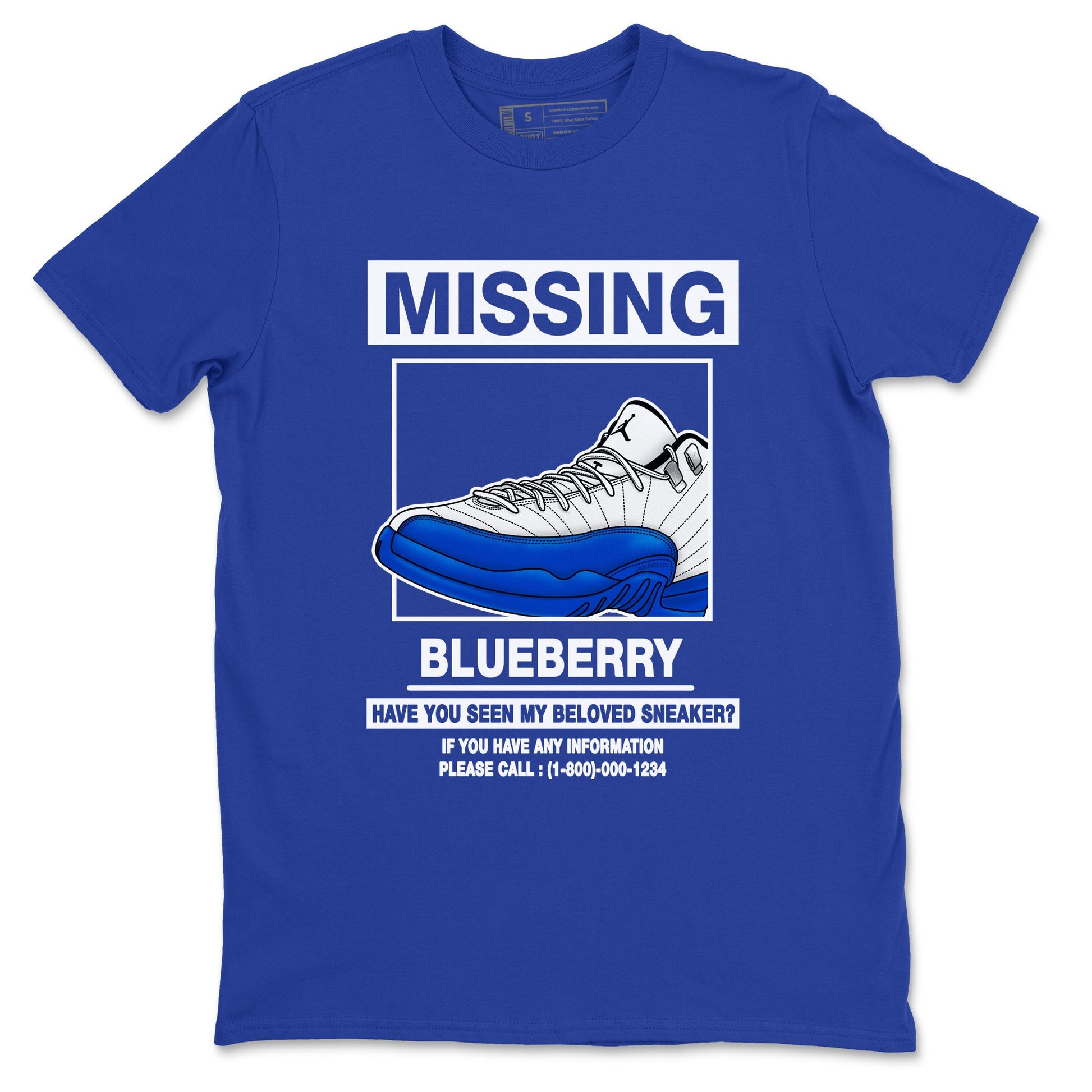 12s Blueberry shirts to match jordans Missing Sneaker best t shirts to wear with jordans AJ12 White and Game Royal match shoes to clothes SNRT Sneaker Tees unisex cotton Royal Blue 2 shirts