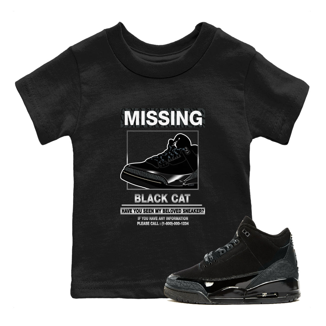 3s Black Cat shirts to match jordans Missing Sneaker sneaker match tees Air Jordan 3 Retro Black Cat match shoes to clothes SNRT Sneaker Tees Youth Baby Black 1 tee