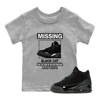 3s Black Cat shirts to match jordans Missing Sneaker sneaker match tees Air Jordan 3 Retro Black Cat match shoes to clothes SNRT Sneaker Tees Youth Baby Heather Grey 1 tee