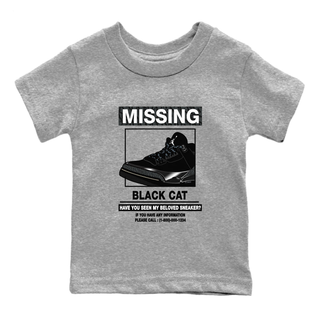 3s Black Cat shirts to match jordans Missing Sneaker sneaker match tees Air Jordan 3 Retro Black Cat match shoes to clothes SNRT Sneaker Tees Youth Baby Heather Grey 2 tee