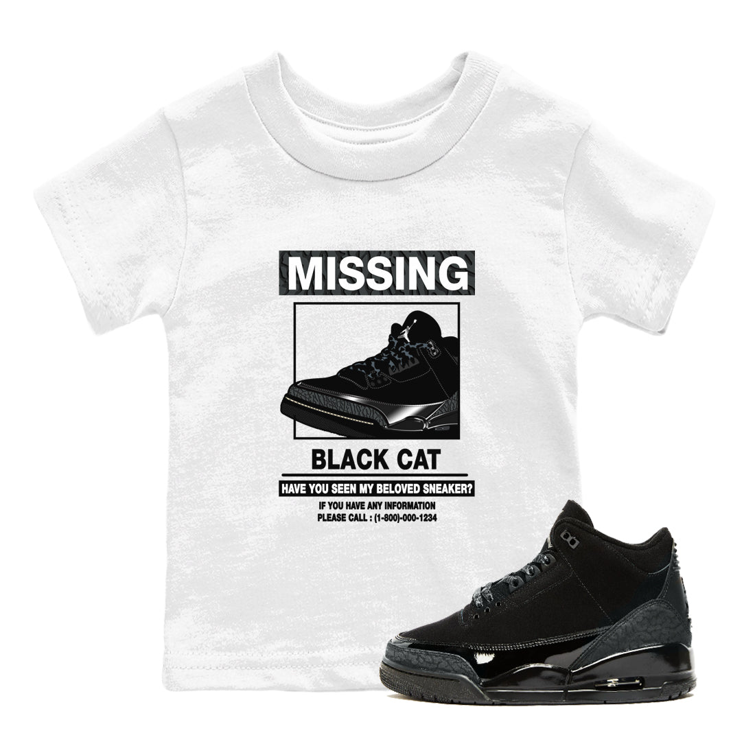 3s Black Cat shirts to match jordans Missing Sneaker sneaker match tees Air Jordan 3 Retro Black Cat match shoes to clothes SNRT Sneaker Tees Youth Baby White 1 tee