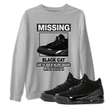 3s Black Cat shirts to match jordans Missing Sneaker sneaker match tees Air Jordan 3 Retro Black Cat match shoes to clothes SNRT Sneaker Tees unisex cotton Heather Grey 1 shirts