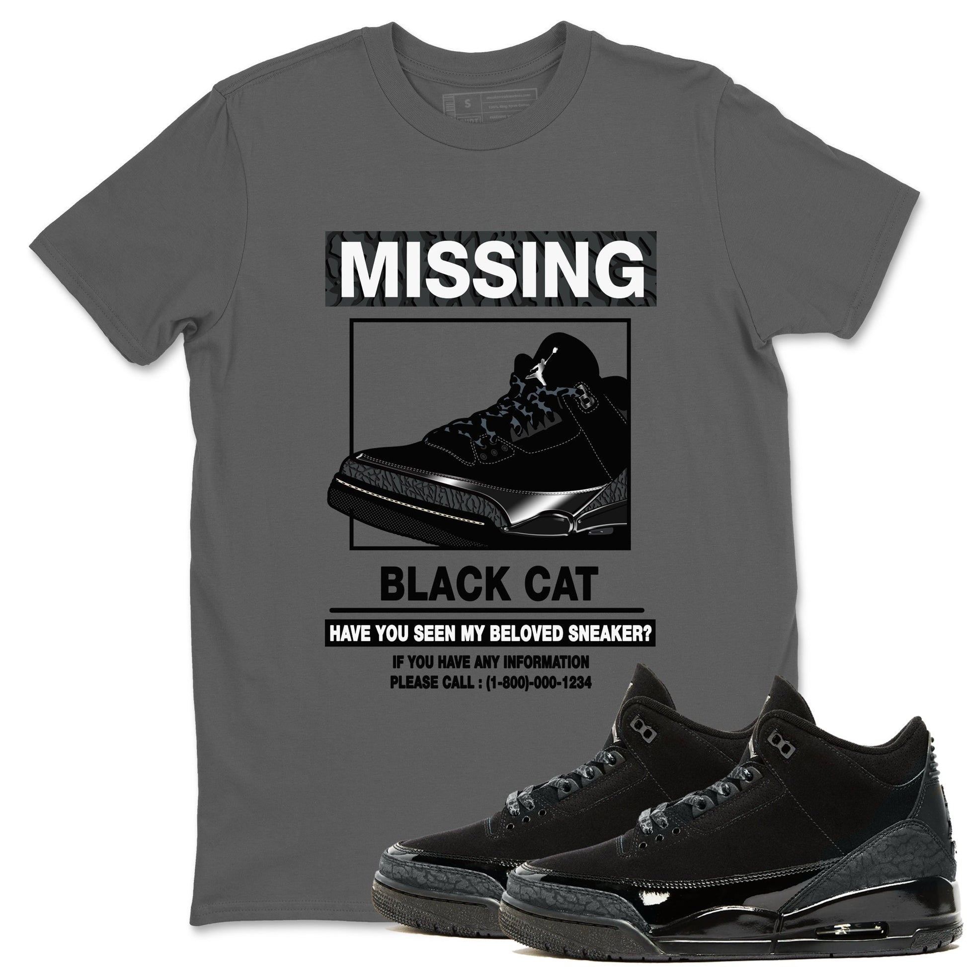 3s Black Cat shirts to match jordans Missing Sneaker sneaker match tees Air Jordan 3 Retro Black Cat match shoes to clothes SNRT Sneaker Tees unisex cotton Cool Grey 1 shirts