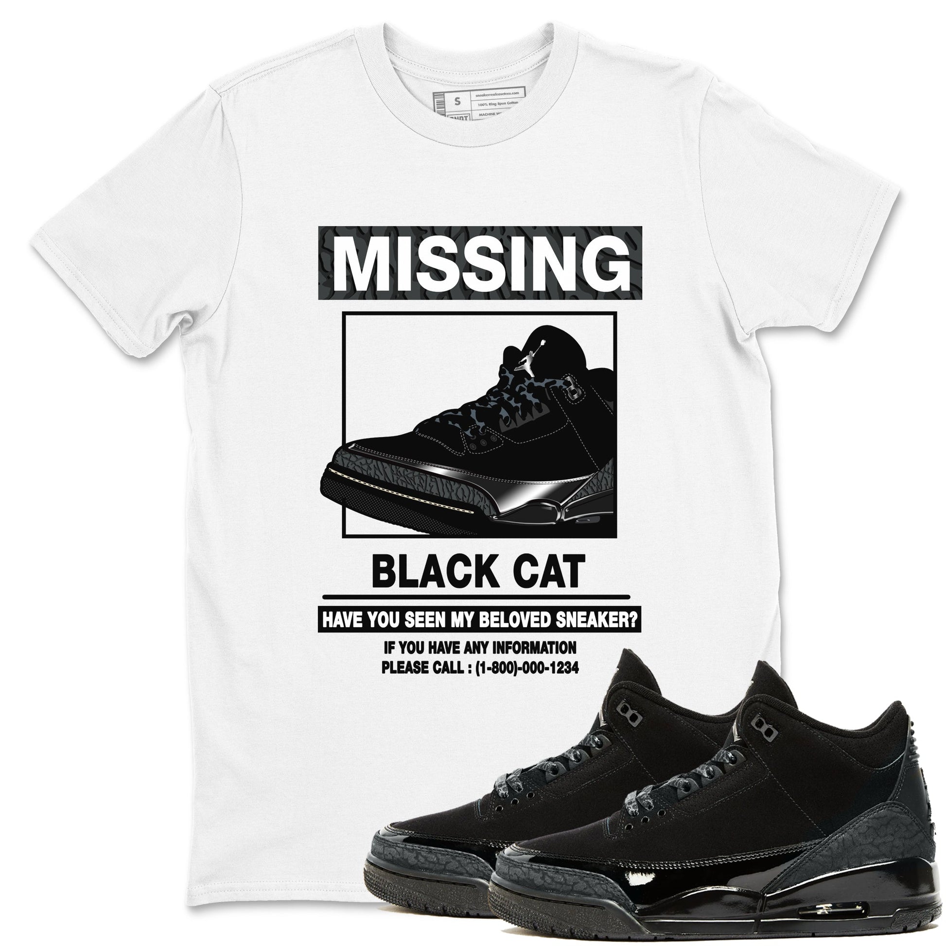 3s Black Cat shirts to match jordans Missing Sneaker sneaker match tees Air Jordan 3 Retro Black Cat match shoes to clothes SNRT Sneaker Tees unisex cotton White 1 shirts