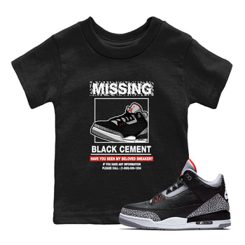 3s Black Cement shirts to match jordans Missing Sneaker sneaker match tees Air Jordan 3 Retro OG Black Cement match shoes to clothes SNRT Sneaker Tees Youth Baby Black 1 tee