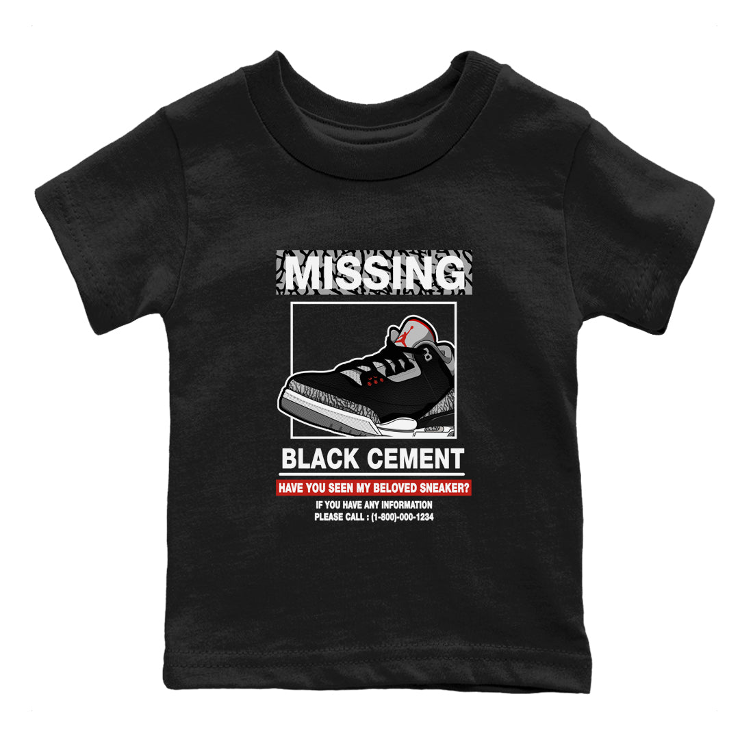 3s Black Cement shirts to match jordans Missing Sneaker sneaker match tees Air Jordan 3 Retro OG Black Cement match shoes to clothes SNRT Sneaker Tees Youth Baby Black 2 tee