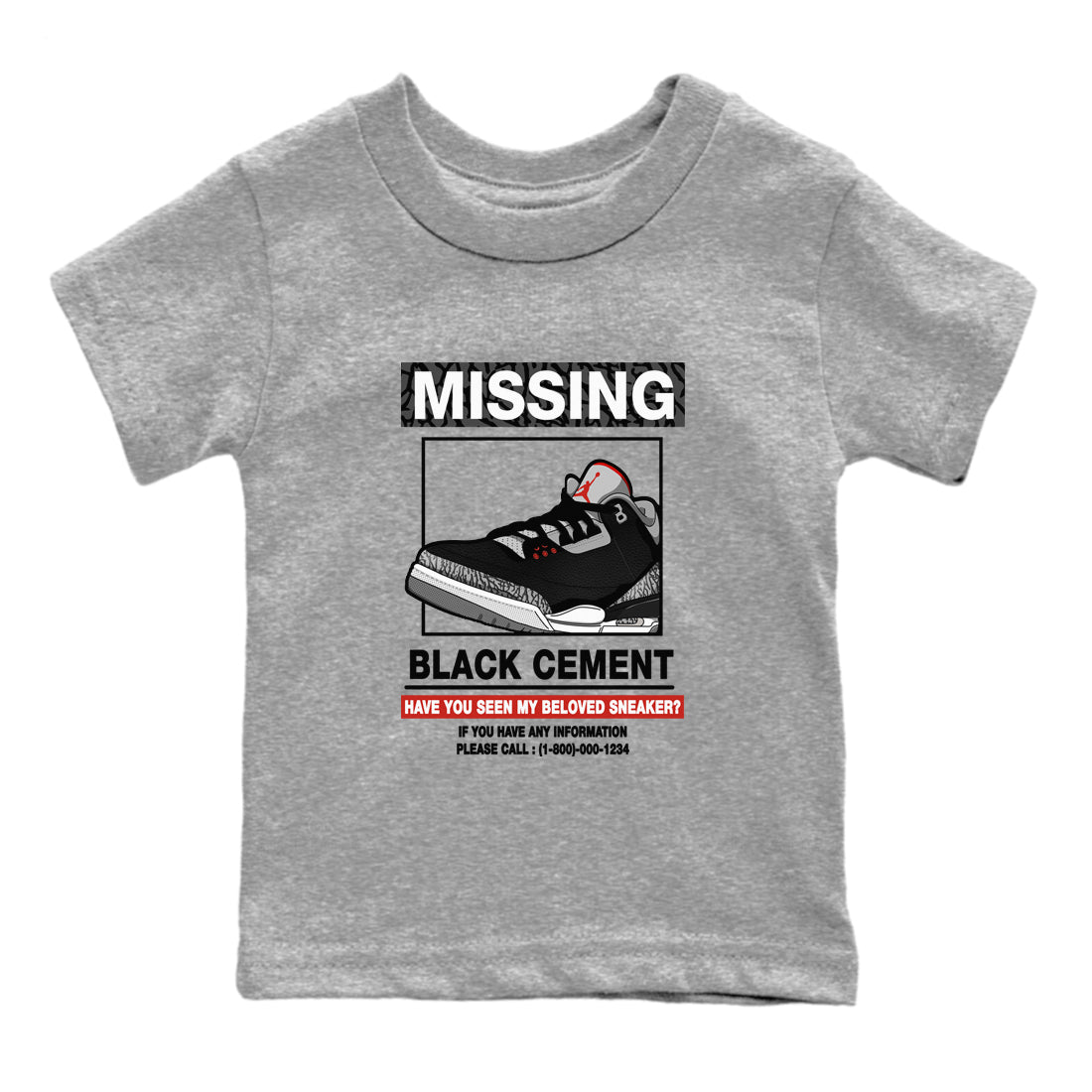3s Black Cement shirts to match jordans Missing Sneaker sneaker match tees Air Jordan 3 Retro OG Black Cement match shoes to clothes SNRT Sneaker Tees Youth Baby Heather Grey 2 tee