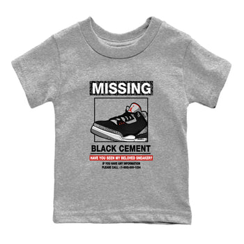 3s Black Cement shirts to match jordans Missing Sneaker sneaker match tees Air Jordan 3 Retro OG Black Cement match shoes to clothes SNRT Sneaker Tees Youth Baby Heather Grey 2 tee