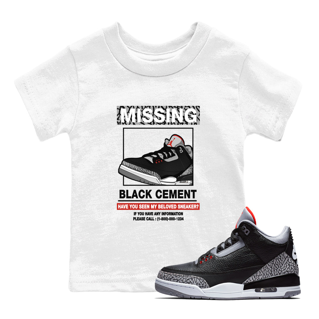 3s Black Cement shirts to match jordans Missing Sneaker sneaker match tees Air Jordan 3 Retro OG Black Cement match shoes to clothes SNRT Sneaker Tees Youth Baby White 1 tee