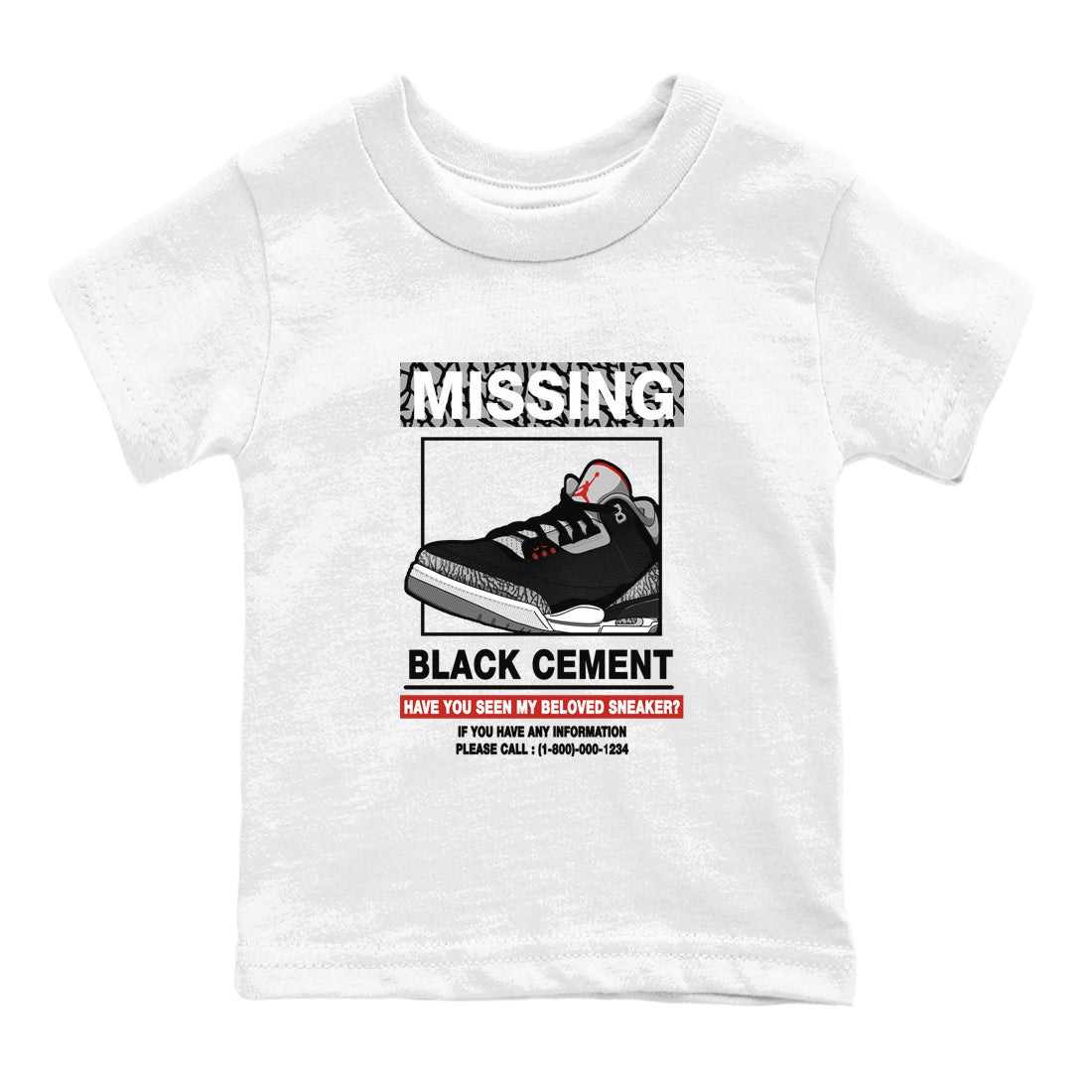 3s Black Cement shirts to match jordans Missing Sneaker sneaker match tees Air Jordan 3 Retro OG Black Cement match shoes to clothes SNRT Sneaker Tees Youth Baby White 2 tee