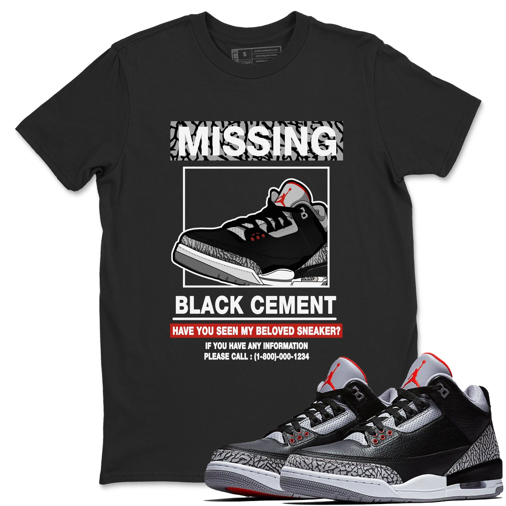 3s Black Cement shirts to match jordans Missing Sneaker sneaker match tees Air Jordan 3 Retro OG Black Cement match shoes to clothes SNRT Sneaker Tees unisex cotton Black 1 shirts