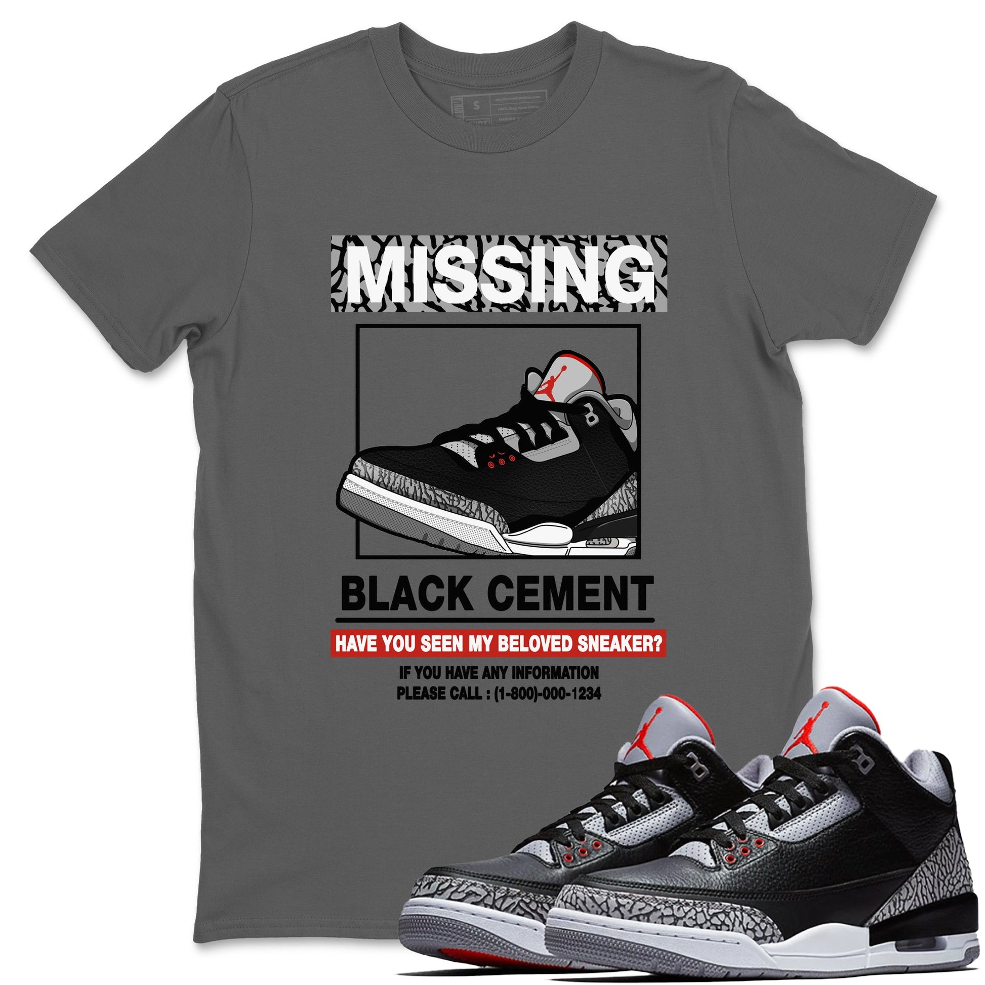 3s Black Cement shirts to match jordans Missing Sneaker sneaker match tees Air Jordan 3 Retro OG Black Cement match shoes to clothes SNRT Sneaker Tees unisex cotton Cool Grey 1 shirts