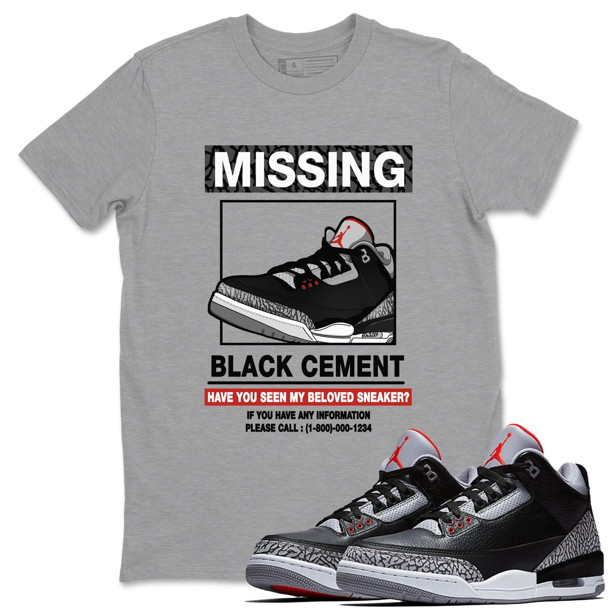 3s Black Cement shirts to match jordans Missing Sneaker sneaker match tees Air Jordan 3 Retro OG Black Cement match shoes to clothes SNRT Sneaker Tees unisex cotton Heather Grey 1 shirts