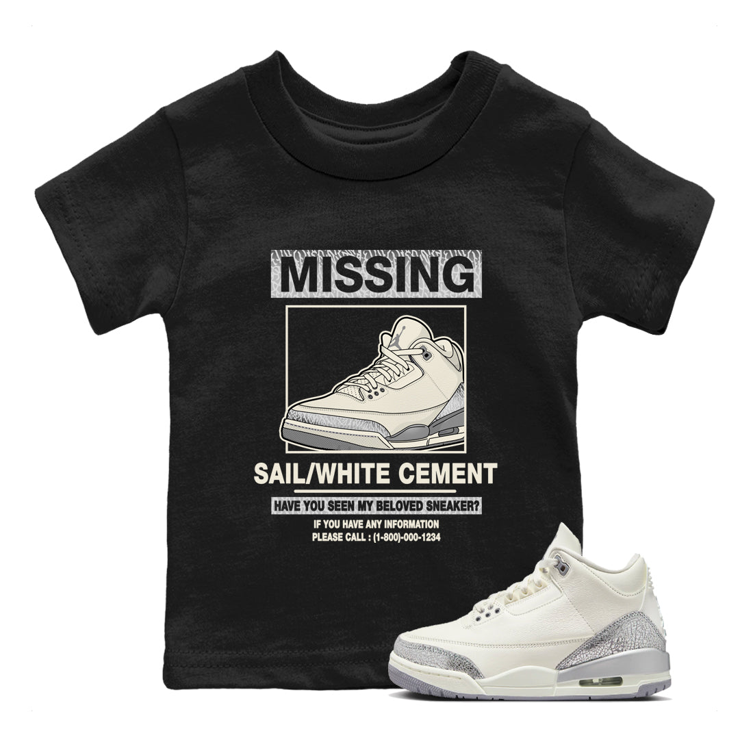 3s Sail and Cement Grey shirts to match jordans Missing Sneaker sneaker match tees Air Jordan 3 Retro Sail and Cement Grey match shoes to clothes SNRT Sneaker Tees Youth Baby Black 1 tee