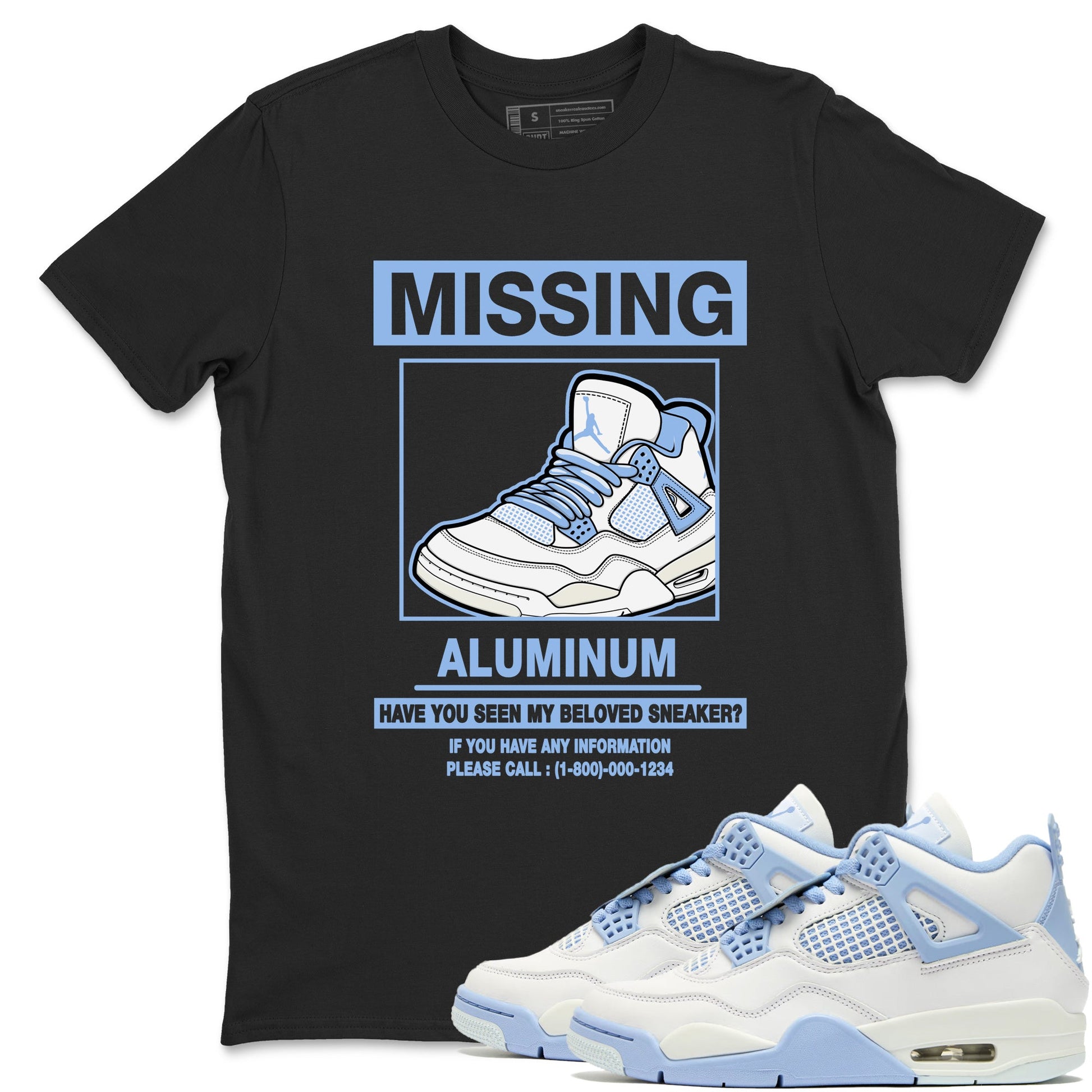 Missing Sneaker sneaker match t-shirt styled to complete your fit with the Air Jordan 4 Aluminum sneakers, shown in Black 1.