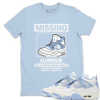 Missing Sneaker sneaker match t-shirt styled to complete your fit with the Air Jordan 4 Aluminum sneakers, shown in Light Blue 1.