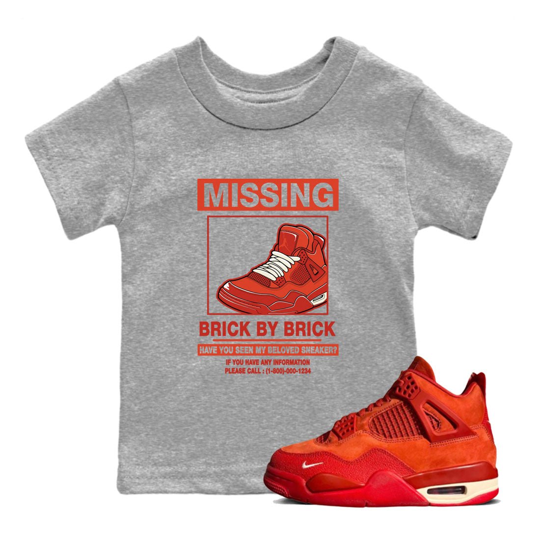 Nigel Sylvester x Air Jordan 4 Brick by Brick shirts to match jordans Missing Sneaker sneaker match tees Air Jordan 4 Brick By Brick match shoes to clothes SNRT Sneaker Tees Youth Baby Heather Grey 1 tee