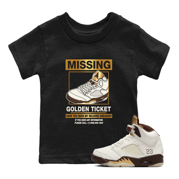 5s Golden Ticket shirts to match jordans  Missing Sneaker shirts to match jordans Air Jordan 5 Golden Ticket match shoes to clothes SNRT Sneaker Tees Youth Baby Black 1 tee