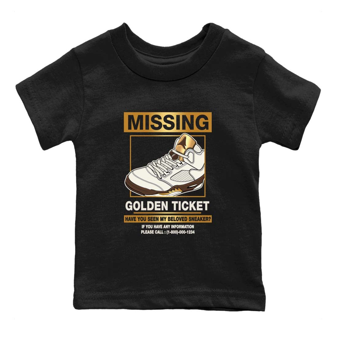 5s Golden Ticket shirts to match jordans  Missing Sneaker shirts to match jordans Air Jordan 5 Golden Ticket match shoes to clothes SNRT Sneaker Tees Youth Baby Black 2 tee