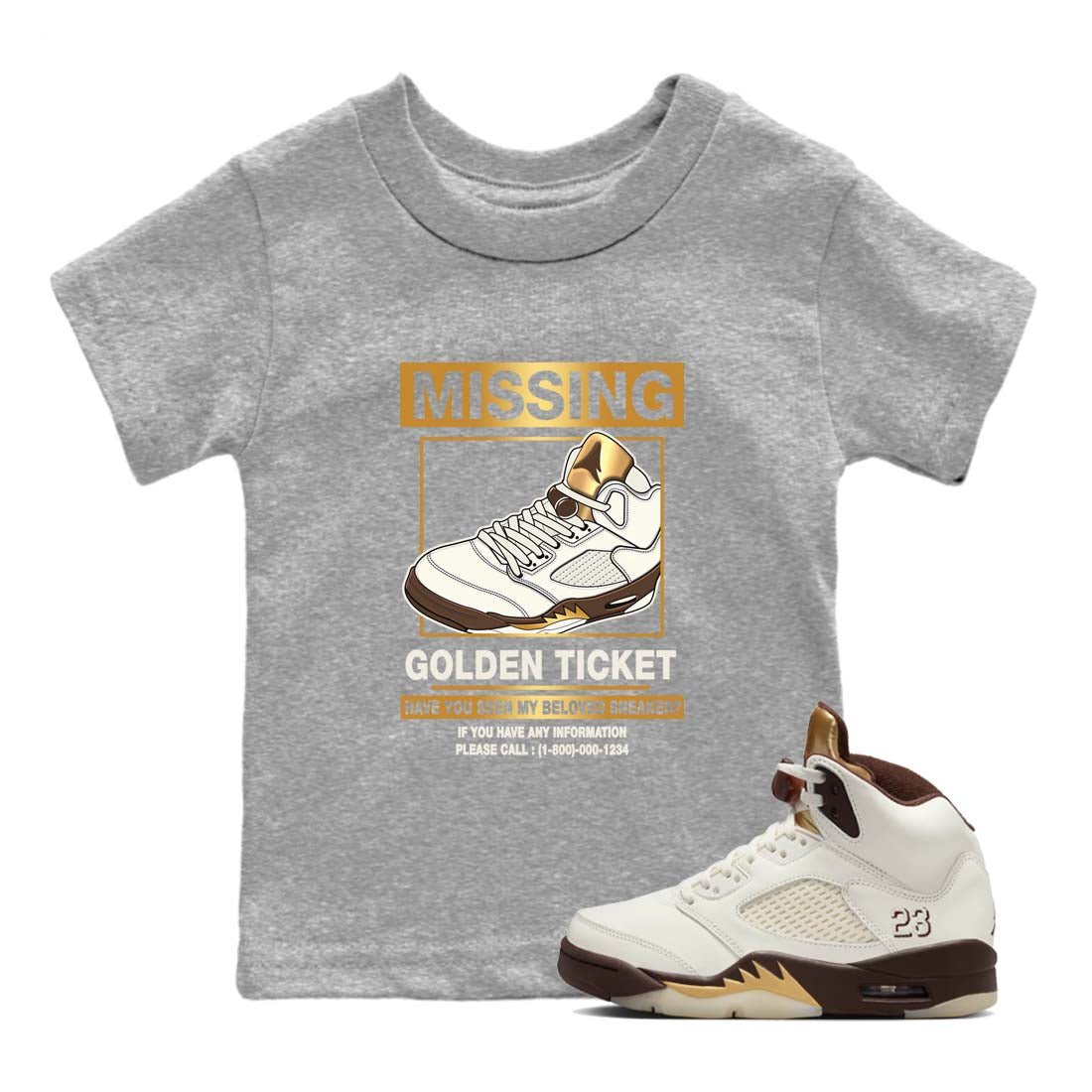 5s Golden Ticket shirts to match jordans  Missing Sneaker shirts to match jordans Air Jordan 5 Golden Ticket match shoes to clothes SNRT Sneaker Tees Youth Baby Heather Grey 1 tee