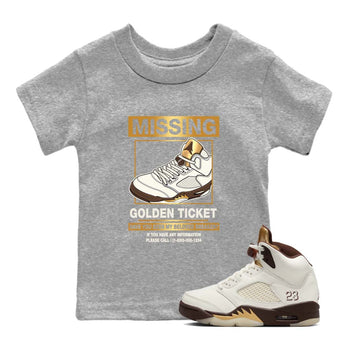5s Golden Ticket shirts to match jordans  Missing Sneaker shirts to match jordans Air Jordan 5 Golden Ticket match shoes to clothes SNRT Sneaker Tees Youth Baby Heather Grey 1 tee
