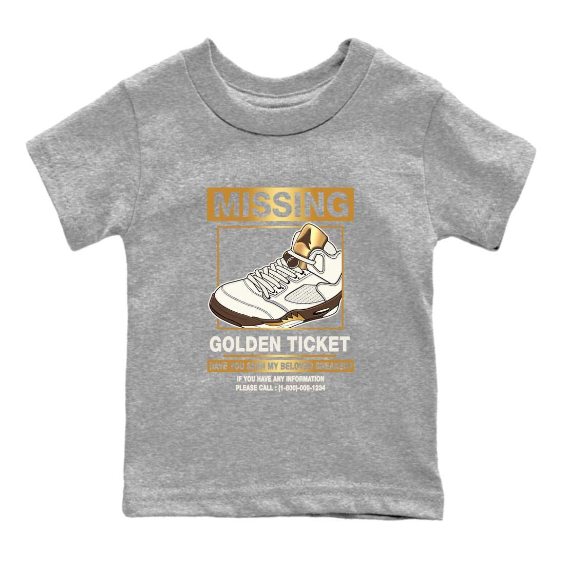 5s Golden Ticket shirts to match jordans  Missing Sneaker shirts to match jordans Air Jordan 5 Golden Ticket match shoes to clothes SNRT Sneaker Tees Youth Baby Heather Grey 2 tee
