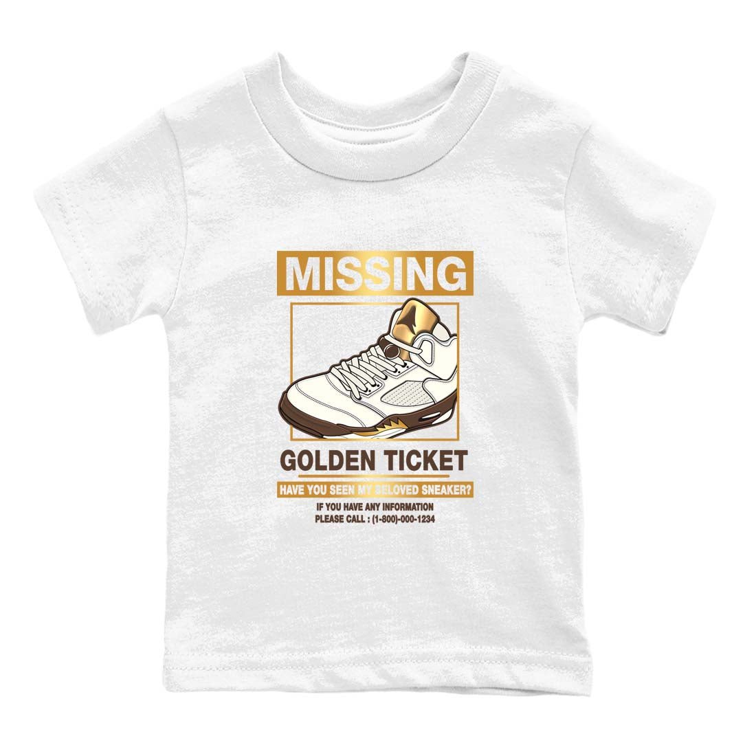 5s Golden Ticket shirts to match jordans  Missing Sneaker shirts to match jordans Air Jordan 5 Golden Ticket match shoes to clothes SNRT Sneaker Tees Youth Baby White 2 tee