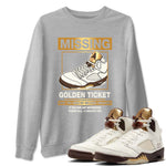 5s Golden Ticket shirts to match jordans  Missing Sneaker shirts to match jordans Air Jordan 5 Golden Ticket match shoes to clothes SNRT Sneaker Tees unisex cotton Heather Grey 1 shirts