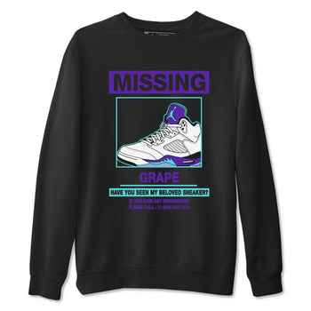 Missing Sneaker sneaker match t-shirt styled to complete your fit with the Air Jordan 5 Grape sneakers, shown in Black 2.