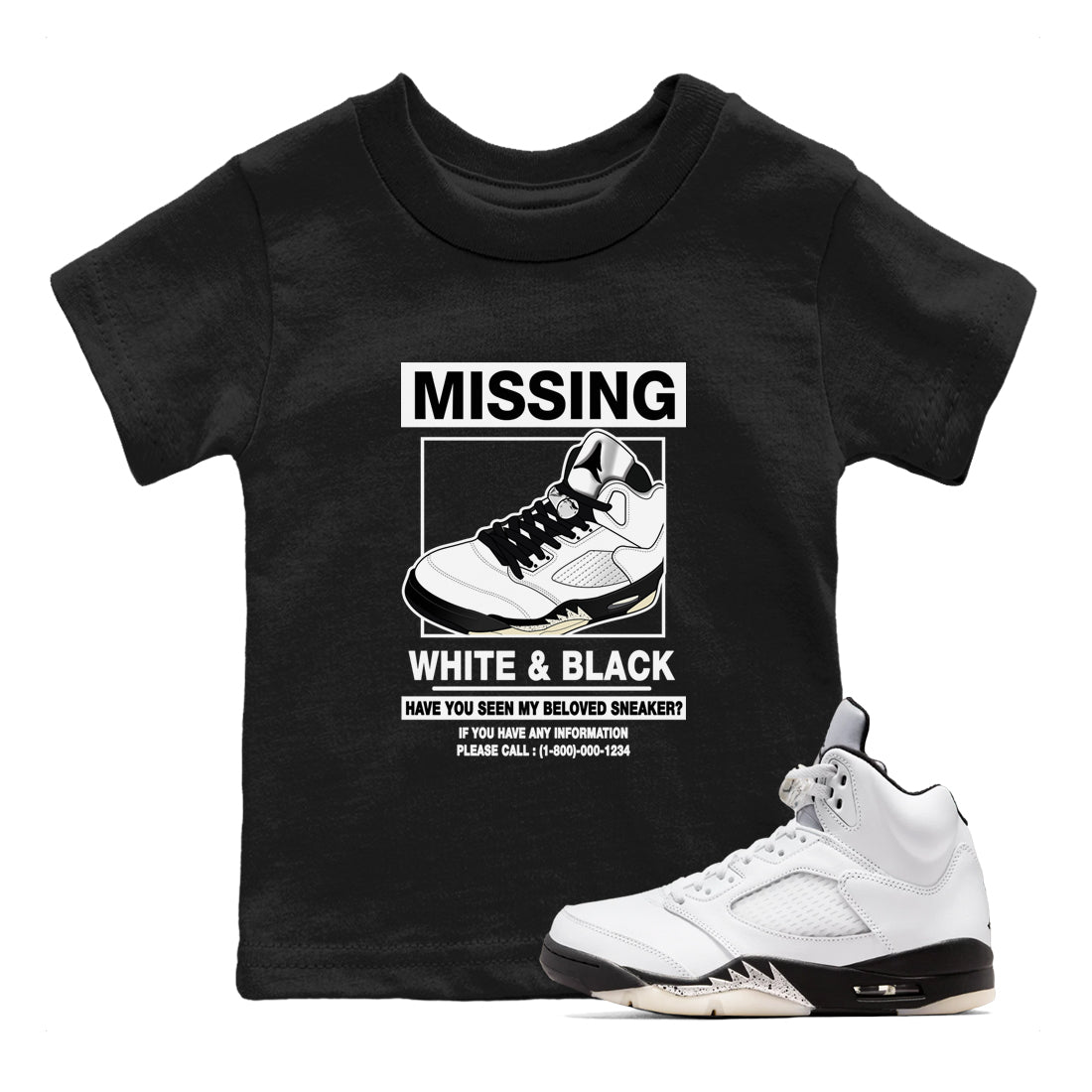 5s White Black shirts to match jordans Missing Sneaker sneaker match tees Air Jordan 5 Retro White Black match shoes to clothes SNRT Sneaker Tees Youth Baby Black 1 tee