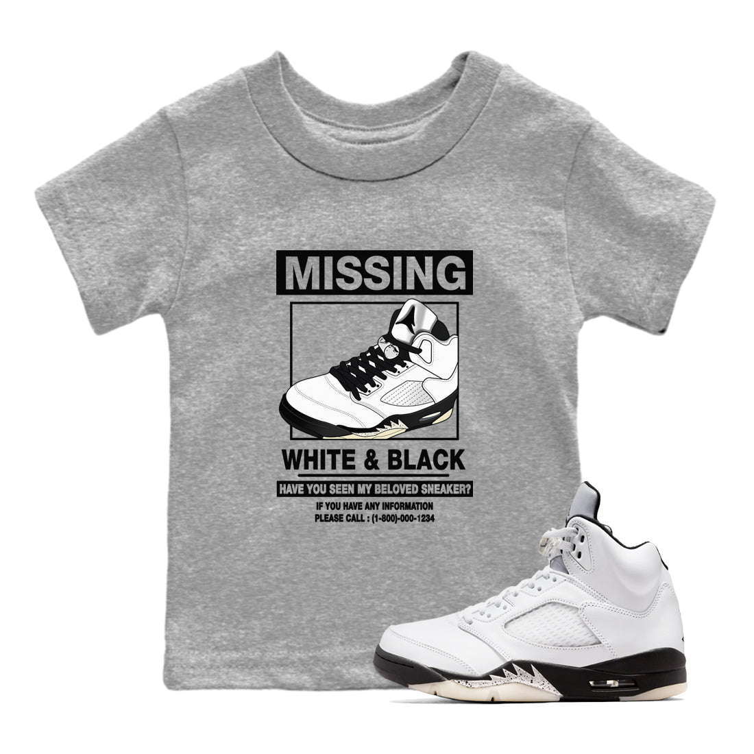 5s White Black shirts to match jordans Missing Sneaker sneaker match tees Air Jordan 5 Retro White Black match shoes to clothes SNRT Sneaker Tees Youth Baby Heather Grey 1 tee