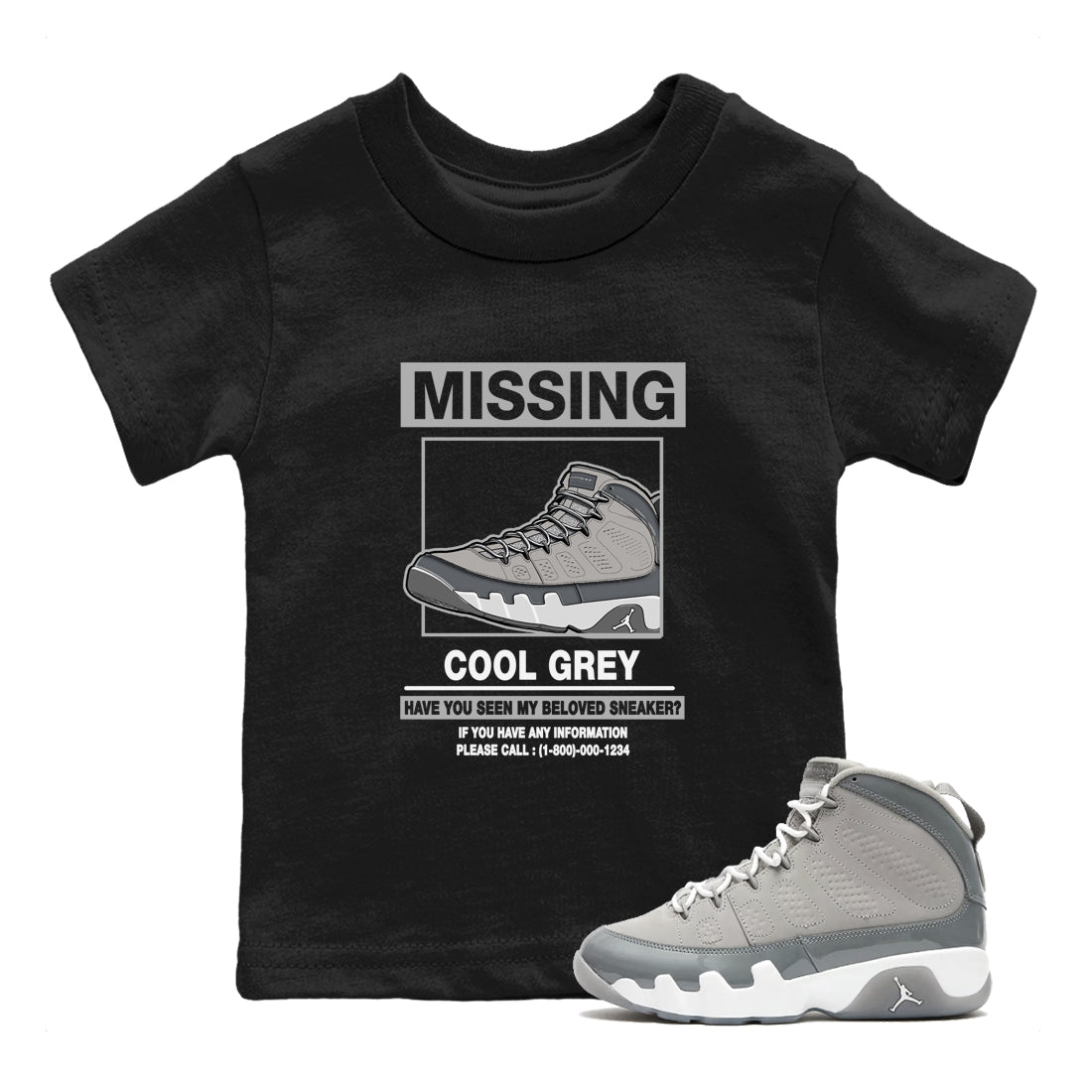9s Cool Grey shirts to match jordans Missing Sneaker sneaker match tees Air Jordan 9 Retro Cool Grey match shoes to clothes SNRT Sneaker Tees Youth Baby Black 1 tee