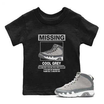 9s Cool Grey shirts to match jordans Missing Sneaker sneaker match tees Air Jordan 9 Retro Cool Grey match shoes to clothes SNRT Sneaker Tees Youth Baby Black 1 tee