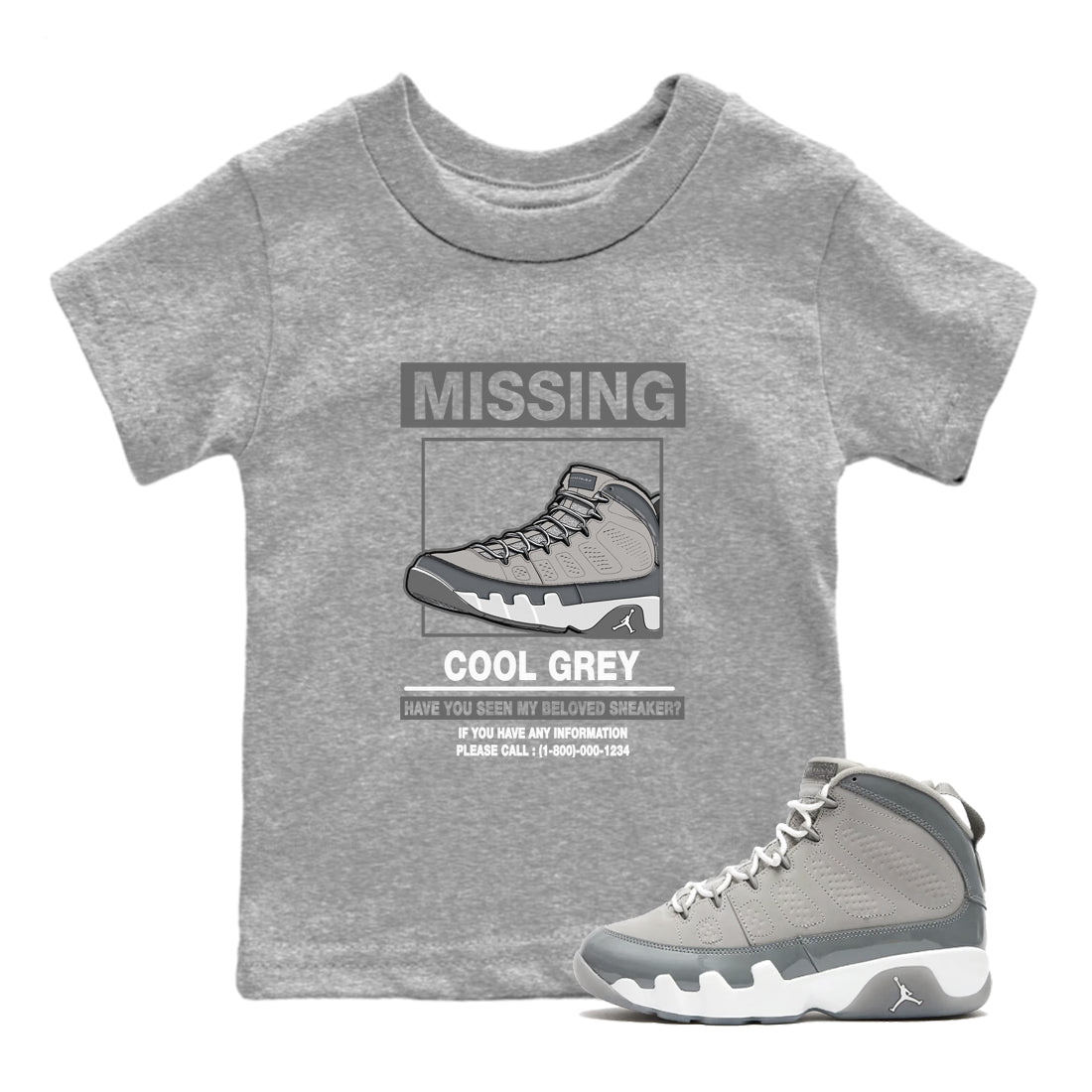 9s Cool Grey shirts to match jordans Missing Sneaker sneaker match tees Air Jordan 9 Retro Cool Grey match shoes to clothes SNRT Sneaker Tees Youth Baby Heather Grey 1 tee