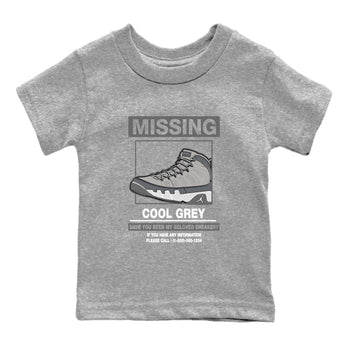 9s Cool Grey shirts to match jordans Missing Sneaker sneaker match tees Air Jordan 9 Retro Cool Grey match shoes to clothes SNRT Sneaker Tees Youth Baby Heather Grey 2 tee