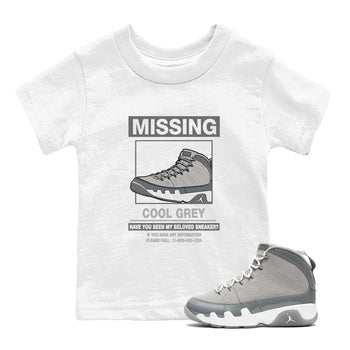 9s Cool Grey shirts to match jordans Missing Sneaker sneaker match tees Air Jordan 9 Retro Cool Grey match shoes to clothes SNRT Sneaker Tees Youth Baby White 1 tee