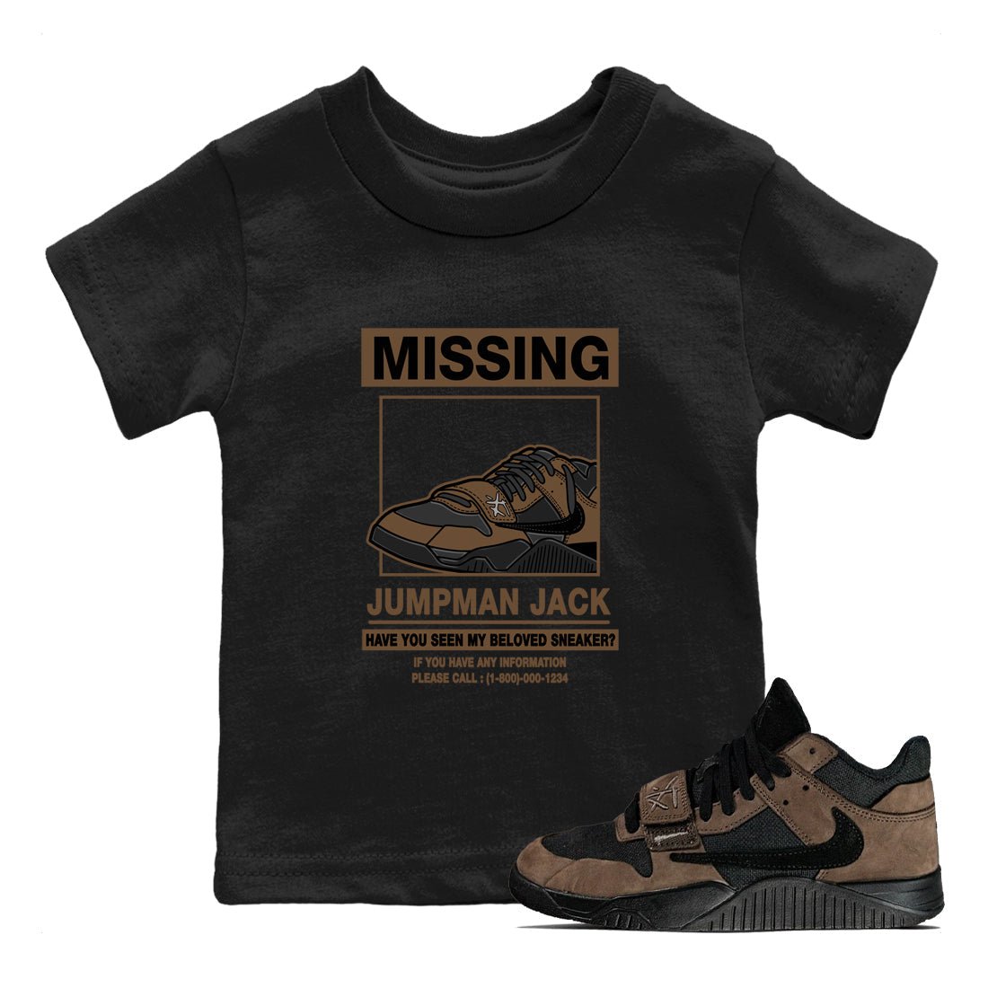 Jordan Jumpman Jack TR Travis Scott Dark Mocha shirts to match jordans Missing Sneaker sneaker match tees Jordan Jumpman Jack Travis Scott Dark Mocha match shoes to clothes SNRT Sneaker Tees Youth Baby Black 1 tee