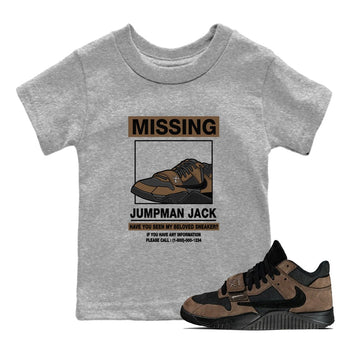 Jordan Jumpman Jack TR Travis Scott Dark Mocha shirts to match jordans Missing Sneaker sneaker match tees Jordan Jumpman Jack Travis Scott Dark Mocha match shoes to clothes SNRT Sneaker Tees Youth Baby Heather Grey 1 tee
